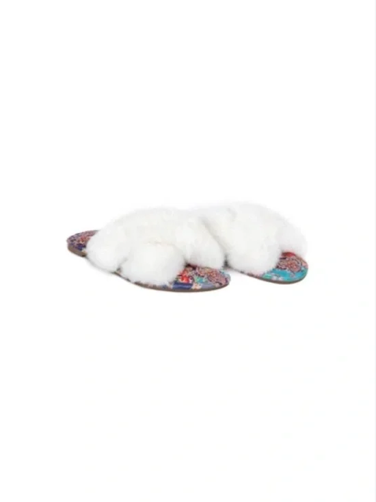 JOHNNY WAS INDIX SLIPPERS IN MULTI white Faux Fur Crossband Slide Slipper, Women - Picture 3 of 7